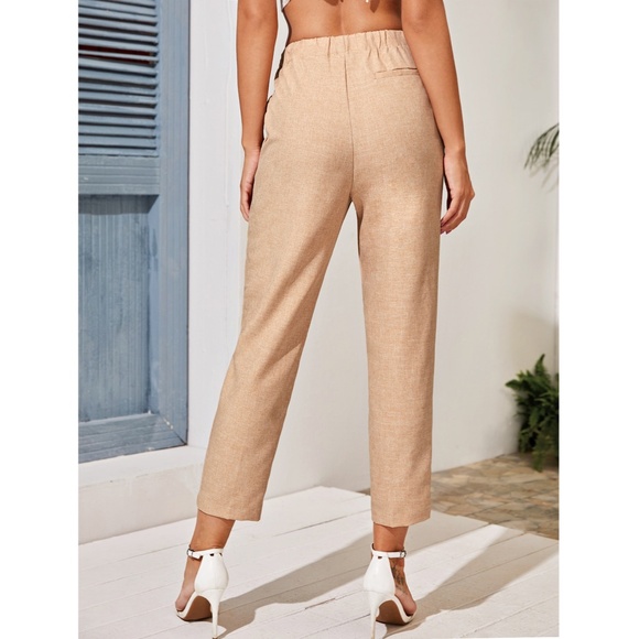 Beige Color Straight Leg Cropped Summer Pants - Picture 4 of 8